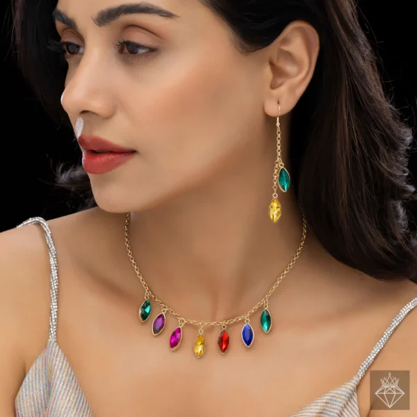 Multicoloured Crystal Necklace Set with Earrings