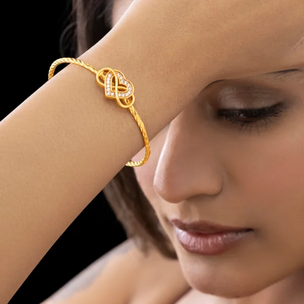 INFINITY Golden Crystal Heart Bangle (Anti-Tarnish | Adjustable Size)