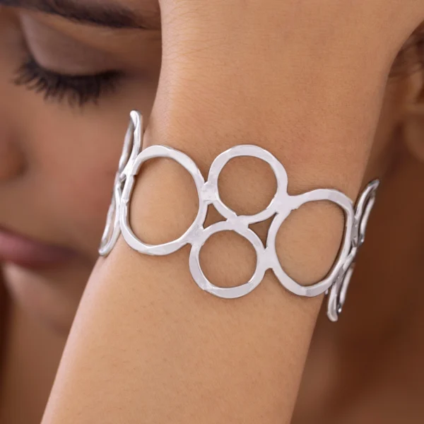 Silver Finish Broad Bangle Bracelet (Anti-Tarnish | Adjustable Size)