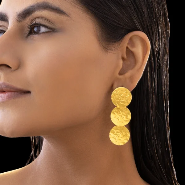 Golden Triple Coins Textured Danglers (Anti-Tarnish | Lightweight)
