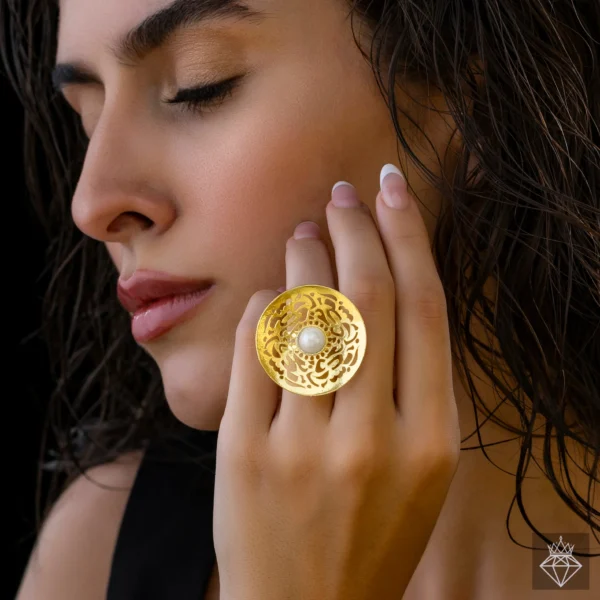 Golden Filigree Ring With Pearl (Anti-Tarnish | Adjustable Size)