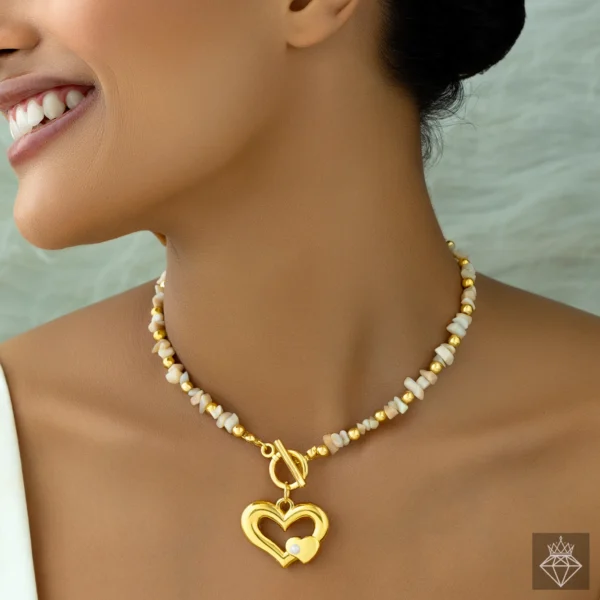 Heart Beaded Necklace with Matching Earrings