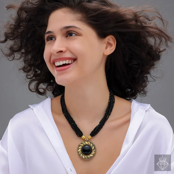 Antique Charm Black Beaded Pendant Necklace
