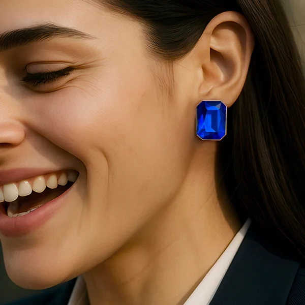 Rectangle Blue Sapphire Crystal Earrings – Anti-Tarnish