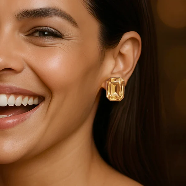Rectangle Champagne Crystal Earrings – Anti-Tarnish