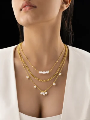 Layered Pearl Cascade Anti-Tarnish Necklace